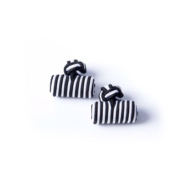 Black and White Silk Knot & Barrel Cufflinks
