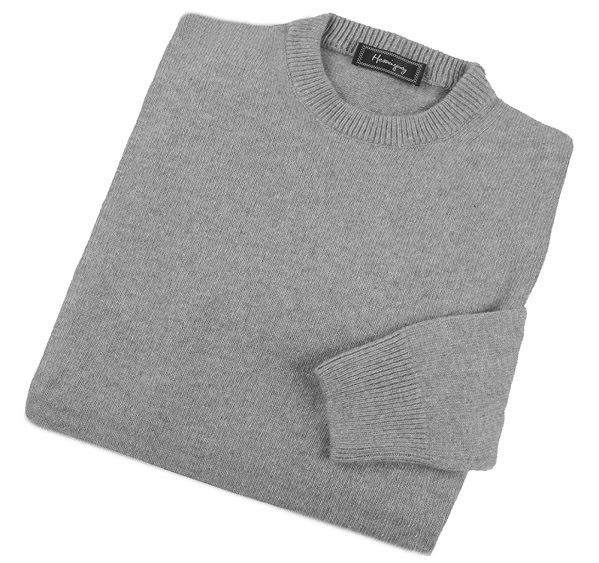 Mens Grey Lambswool Crew Neck Jumper