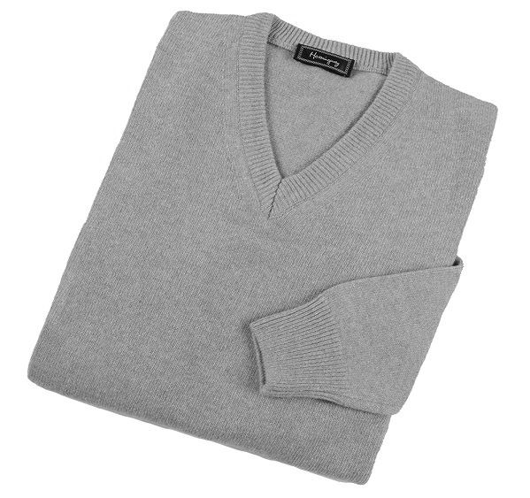 Mens Grey Lambswool V Neck Jumper - Main Image
