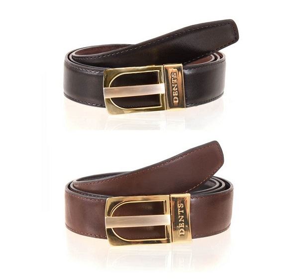 Mens Dents Brown & Black Reversible Leather Belt