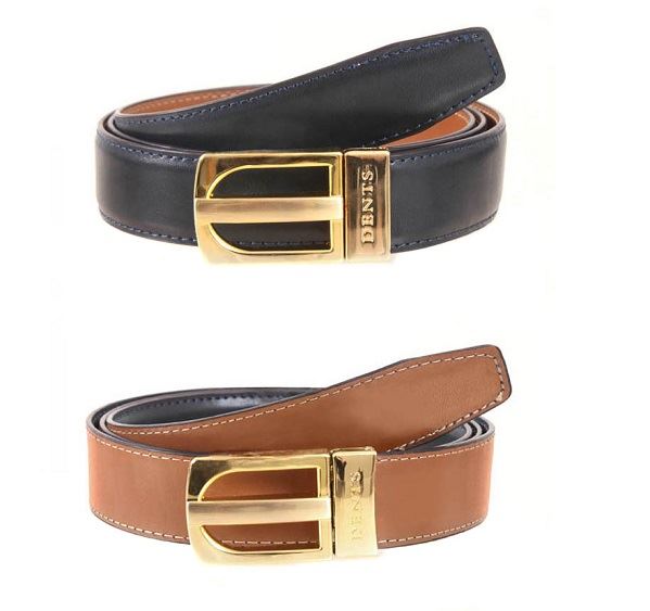 Mens Dents Navy & Tan Reversible Leather Belt