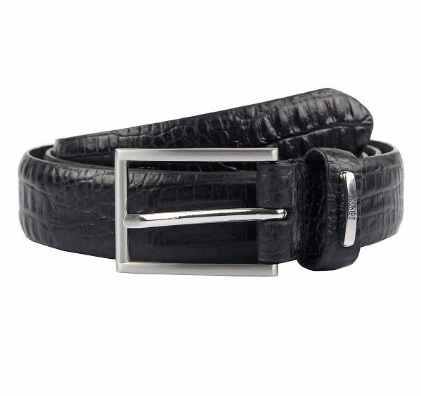 Mens Dents Black Croc Print Leather Belt