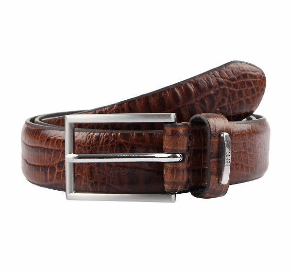 Mens Dents Brown Croc Print Leather Belt