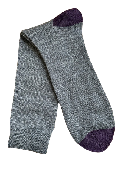 Socks Twin Pack - Plain Grey with Mulberry Heel & Toe