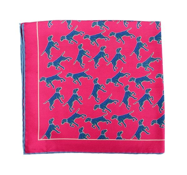 Pink Dog Print Silk Pocket Square