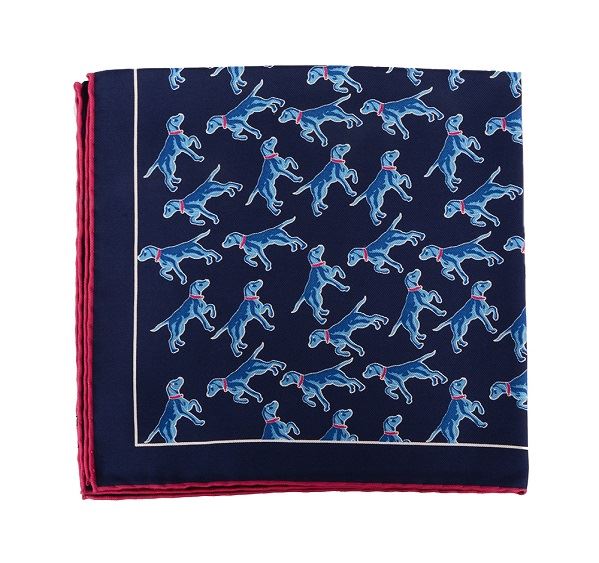Dark Blue Dog Print Silk Pocket Square