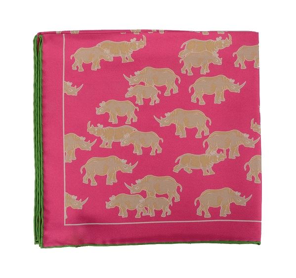 Pink Rhino Print Silk Pocket Square