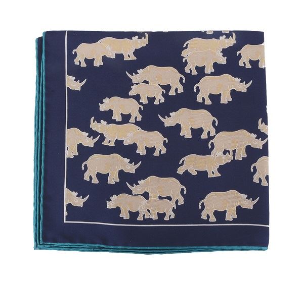Dark Blue Rhino Print Silk Pocket Square