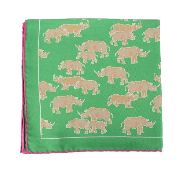 Green Rhino Print Silk Pocket Square