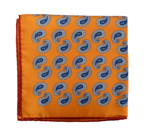 Ochre Paisley Print Silk Pocket Square