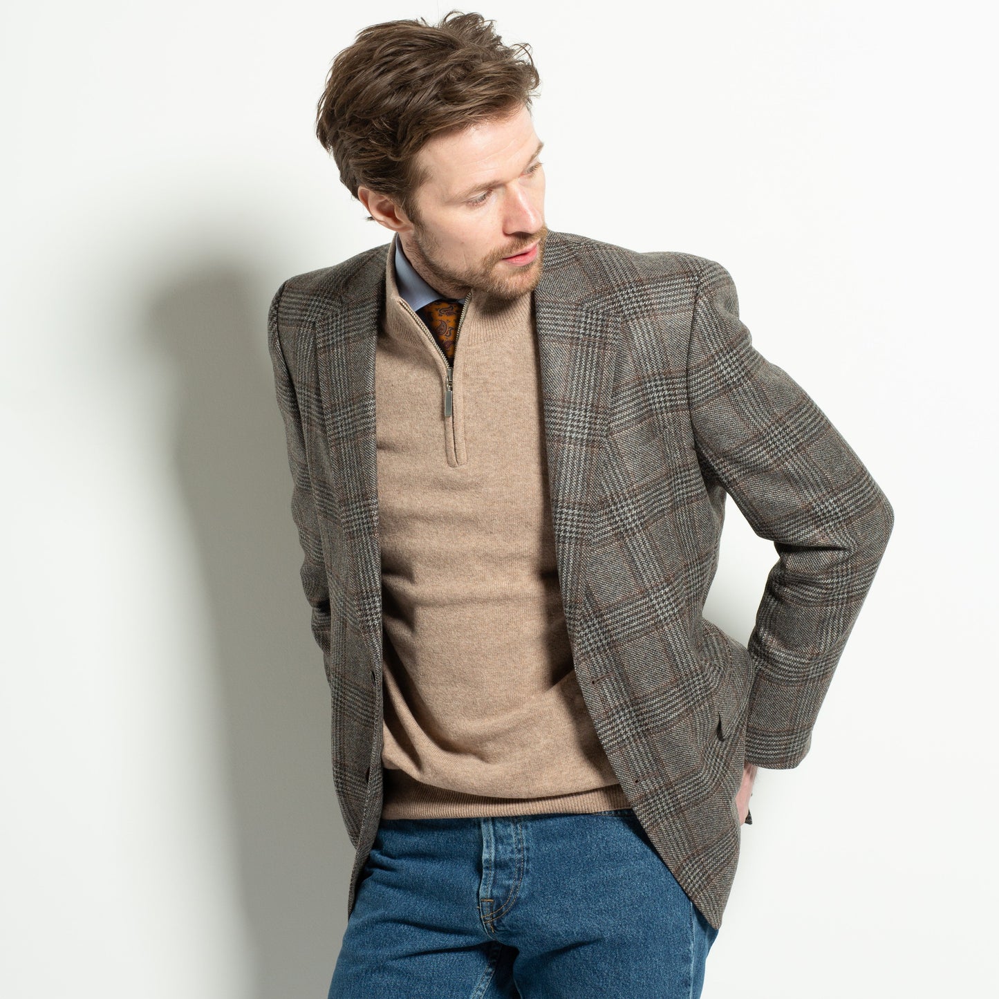
                  
                    Mens Fawn 100% Lambswool Half Zip Jumper
                  
                