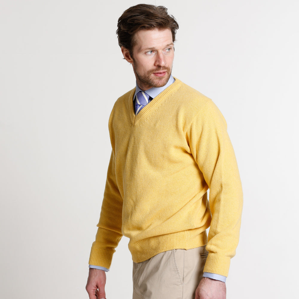 
                  
                    Mens Lemon Yellow Lambswool V Neck Jumper
                  
                