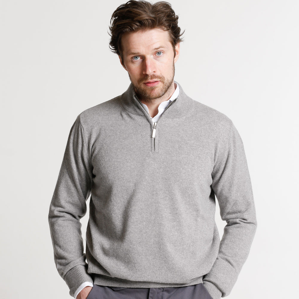 
                  
                    Mens Silver 100% Lambswool Half Zip Jumper
                  
                