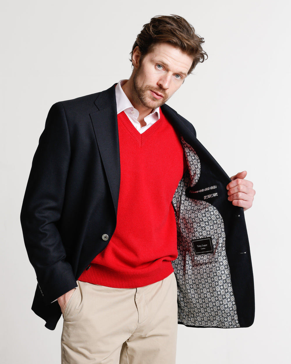 Mens red on sale v neck jumper