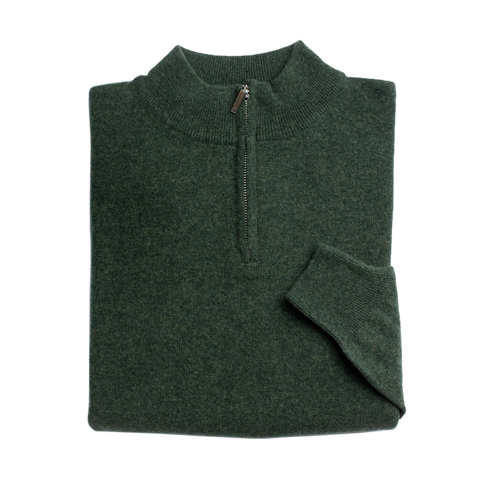 Mens Forest Green 100% Lambswool Half Zip Jumper