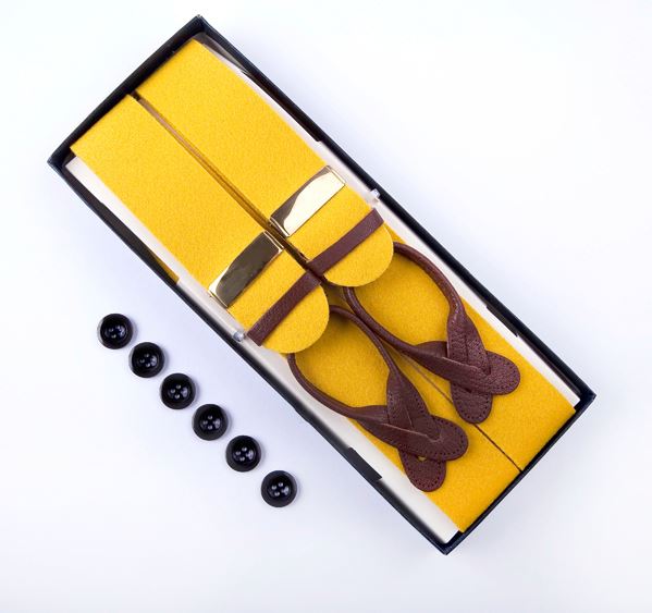 Yellow Extra Large Braces with Gilt Fittings & Tan Leather Fastenings