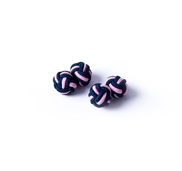 Navy and Pink Silk Knot Cufflinks