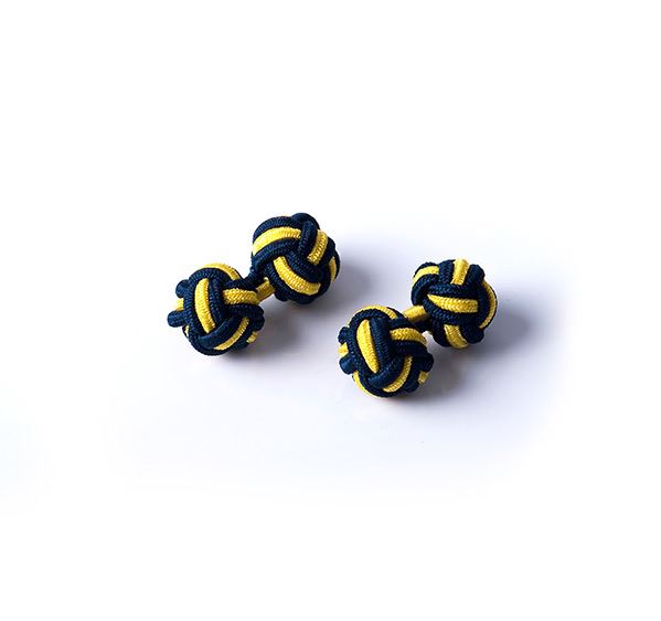Navy and Yellow Silk Knot Cufflinks