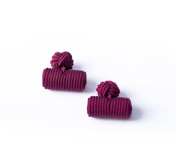 Burgundy Silk Knot & Barrel Cufflinks
