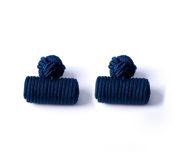 Navy Silk Knot & Barrel Cufflinks