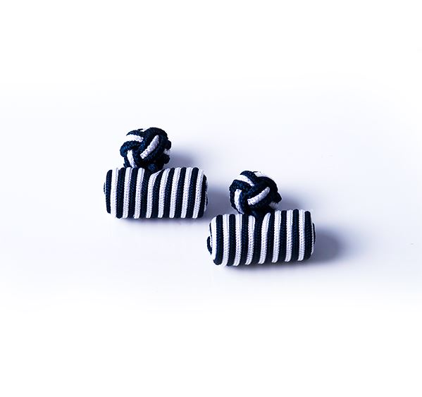 Navy and White Silk Knot & Barrel Cufflinks