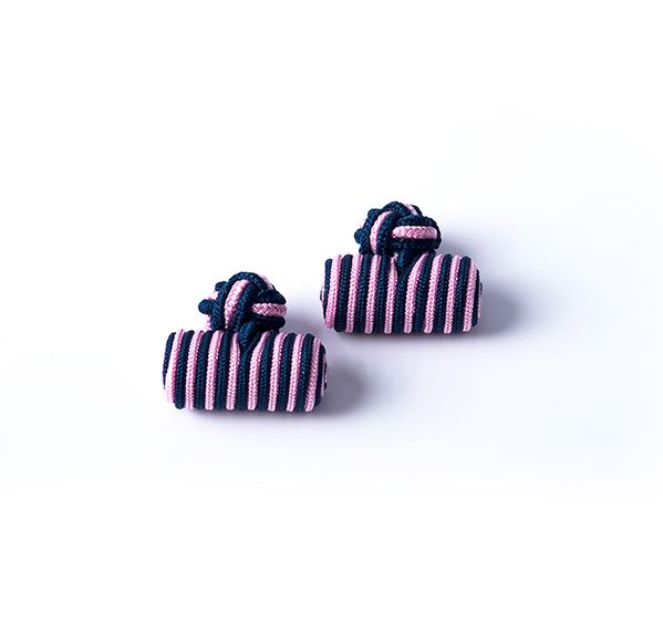 Navy and Pink Silk Knot & Barrel Cufflinks