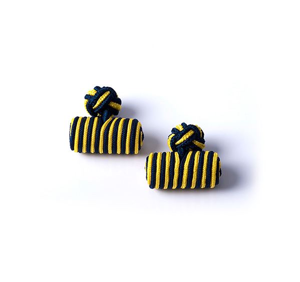 Navy and Yellow Silk Knot & Barrel Cufflinks