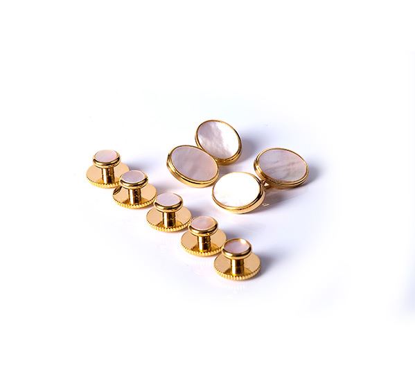 Gold and Mother of Pearl Dress Studs Half Suite (chain cufflinks)