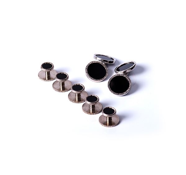 Silver and Black Dress Studs Half Suite chain cufflinks
