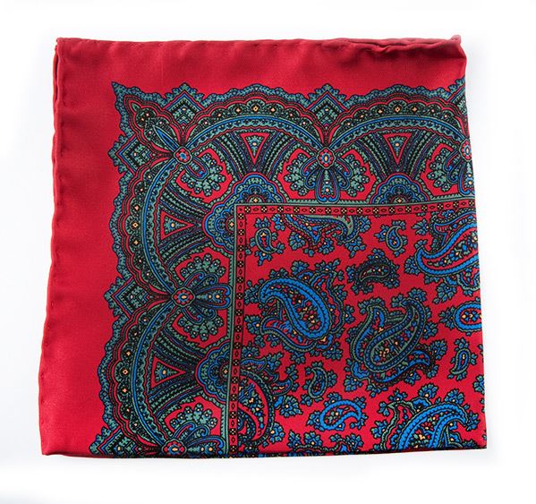 Red Silk Pocket Square - Large Paisley