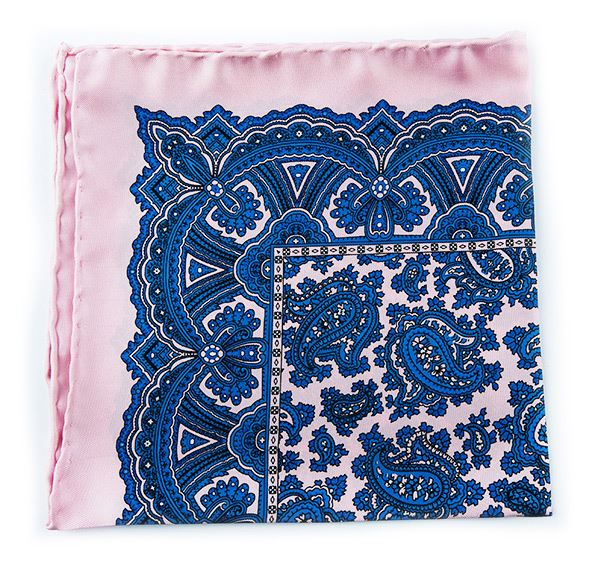 Pink & Blue Silk Pocket Square - Large Paisley