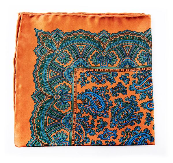 Ochre Silk Pocket Square - Large Paisley