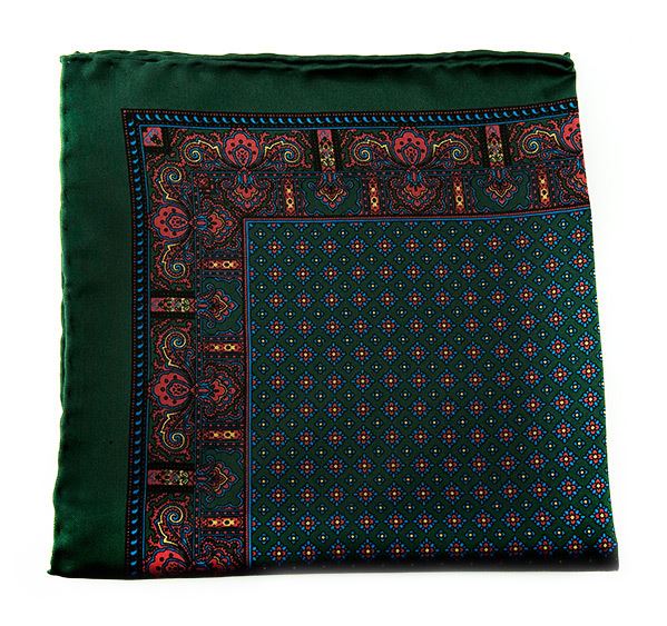 Green Silk Pocket Square - Paisley & Geometric