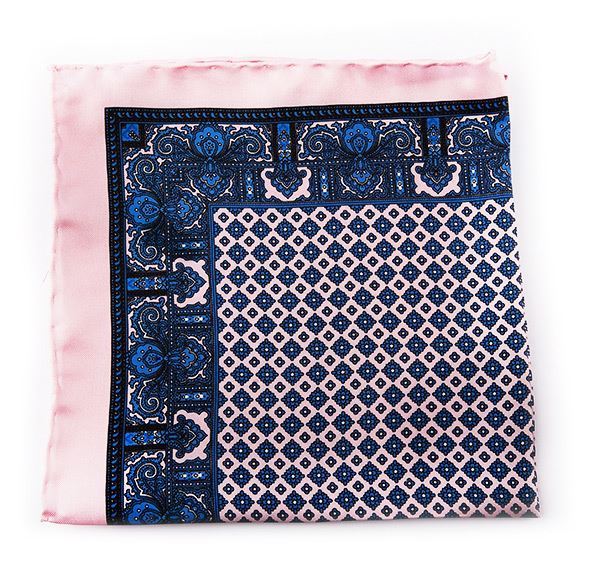 Pink Silk Pocket Square - Paisley & Geometric