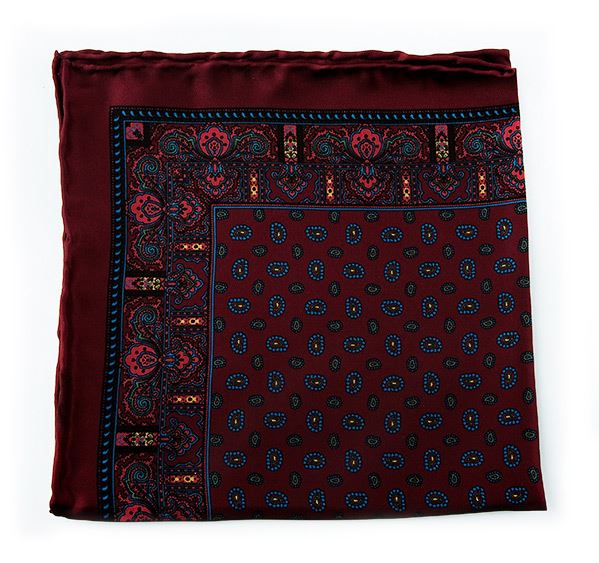 Maroon Silk Pocket Square - Small Paisley