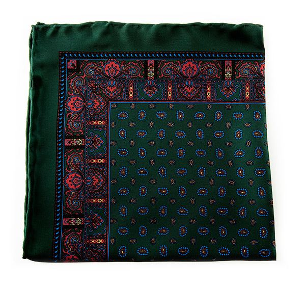 Green Silk Pocket Square - Small Paisley