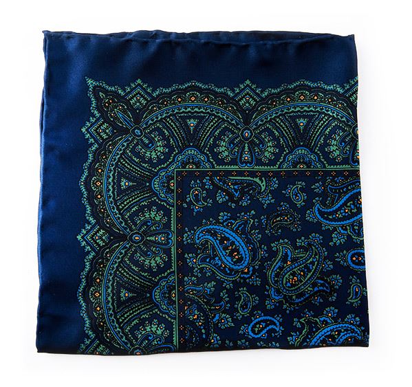 Blue & Green Silk Pocket Square - Large Paisley
