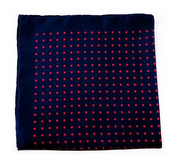 Dark Blue & Red Spotted Silk Pocket Square