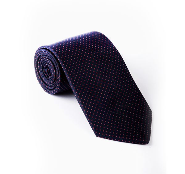 Dark Blue & Red Pin Spot Printed Tie