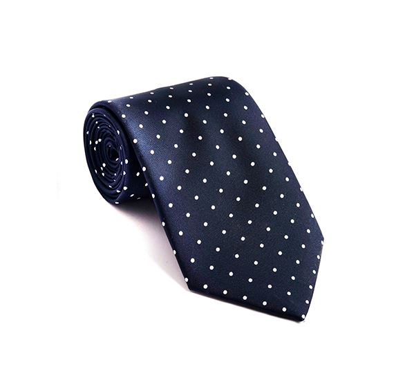 Dark Blue & White Spot Printed Tie