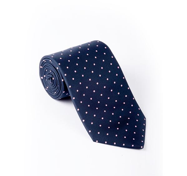 Dark Blue & Pink Spot Printed Tie