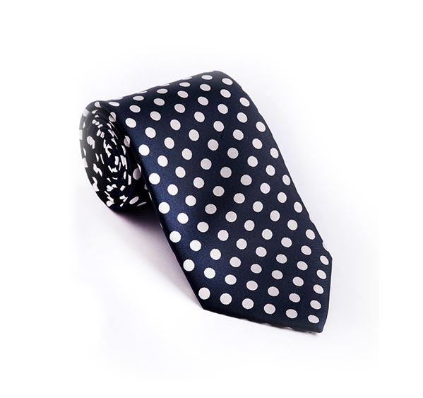Dark Blue & Large White Spot Printed Tie