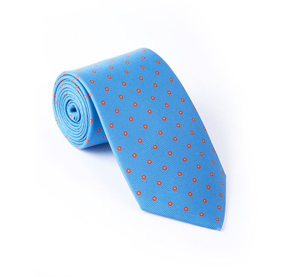 Blue with Orange Fancy Printed Tie