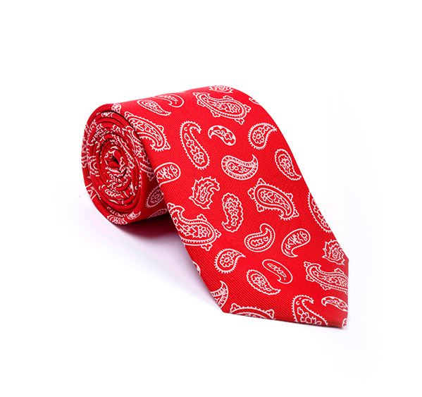 Red & White Paisley Printed Tie