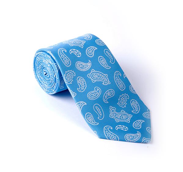 Light Blue & White Paisley Printed Tie
