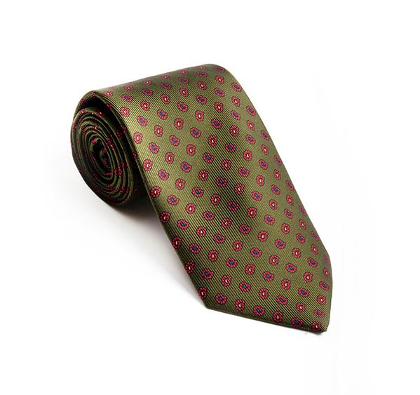 Green with Red Paisley Printed Tie