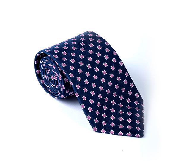 Dark Blue & Pink Geometric Woven Tie