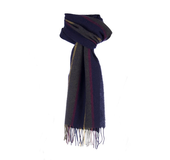 Dents Navy and Grey Striped Lambswool Scarf