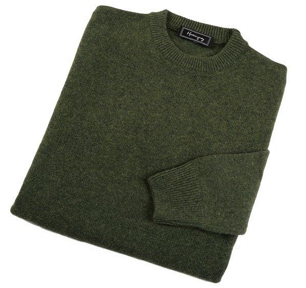 Mens Forest Green Lambswool Crew Neck Jumper