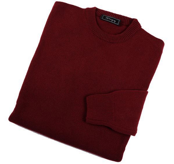 Mens Burgundy Lambswool Crew Neck Jumper